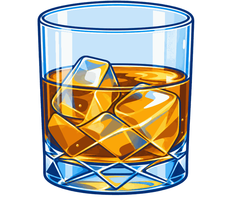 A tumbler of spirits over ice