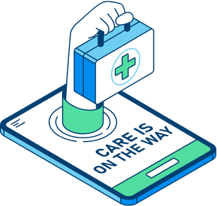 A phone delivering care, captioned care is on the way